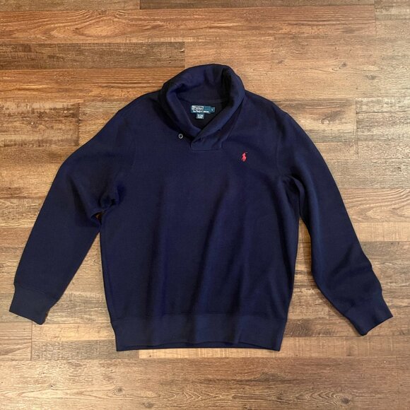 Polo Ralph Lauren Mens Sweater Classic Shawl Neck Size L Navy Blue - Picture 5 of 11